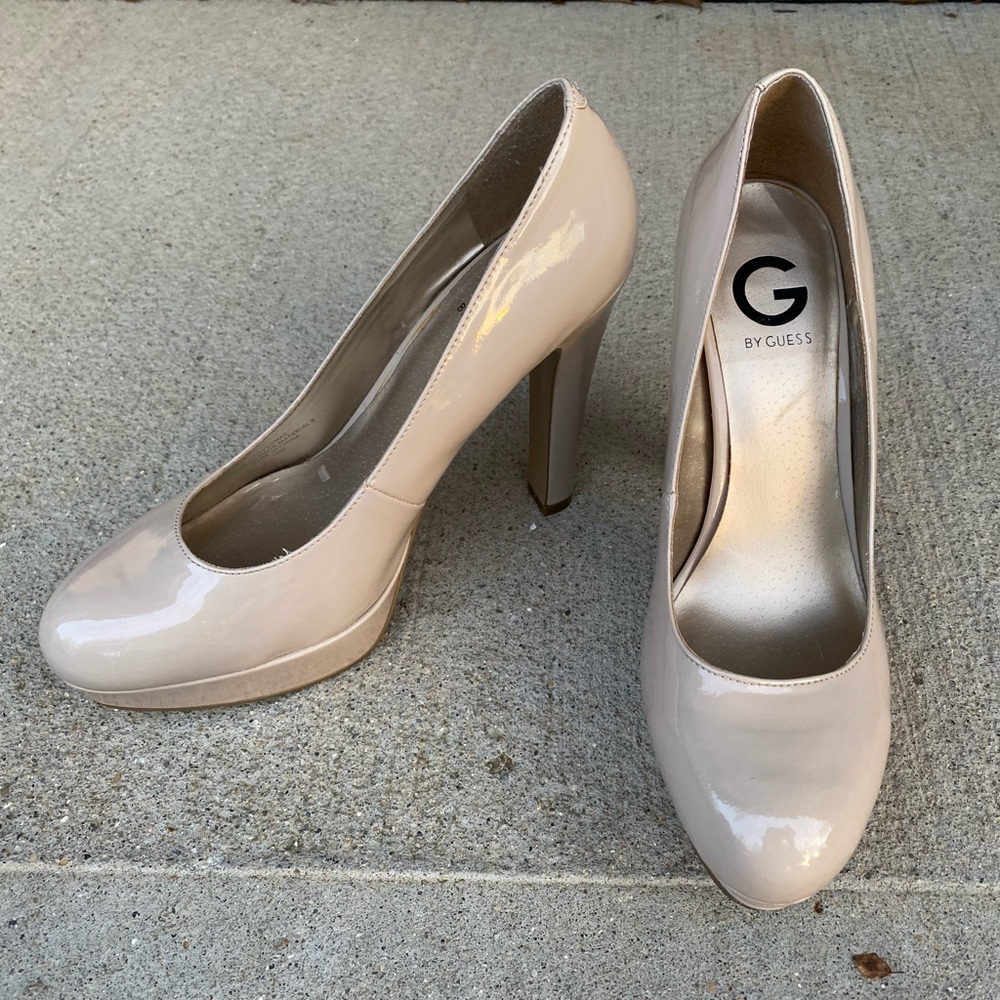 Guess platform patent leather pumps.
